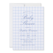 Einfache blaue Gingham-Baby-Shower-Einladung
