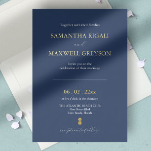 Einfache blaue Hochzeit Folieneinladung