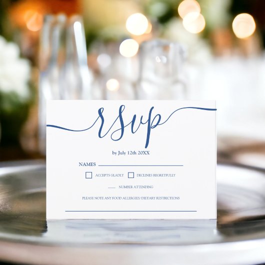 Einfache blaue Hochzeit rsvp Monogramm Karte