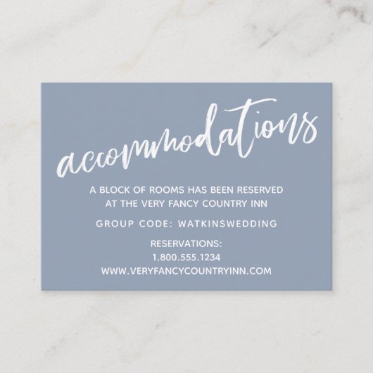 Einfache, blaue Hochzeitsunterkünfte Begleitkarte (Vorderseite)