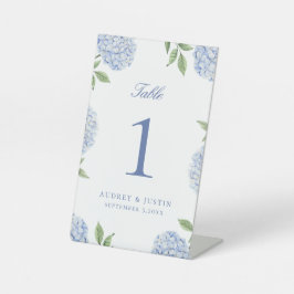 Einfache blaue Hortensien-Blumen-Tischnummer Sockelschild