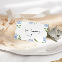 Einfache blaue Hortensien-Hochzeitsplatzkarten Platzkarte