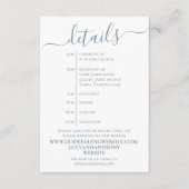 Einfache, blaue Kalligrafie Details Zeitleiste Web Begleitkarte (Vorderseite)