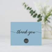 Einfache blaue Kundenempfehlung mit Logo Postkarte (Stehend Vorderseite)