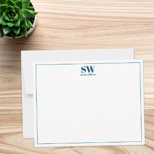 Einfache blaue, moderne Personalisierte Monogramm Mitteilungskarte