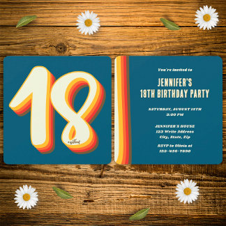 Einfache blaue Moderne Retro Groovy 18. Geburtstag Einladung