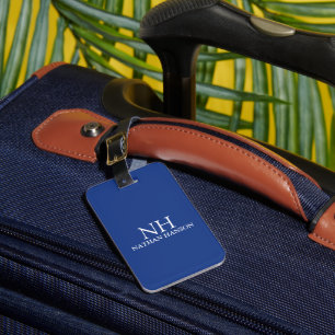 Einfache blaue Monogram modern Gepäckanhänger