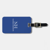 Einfache blaue Monogram modern Gepäckanhänger (Vorderseite horizontal)