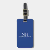 Einfache blaue Monogram modern Gepäckanhänger (Vorderseite vertikal)