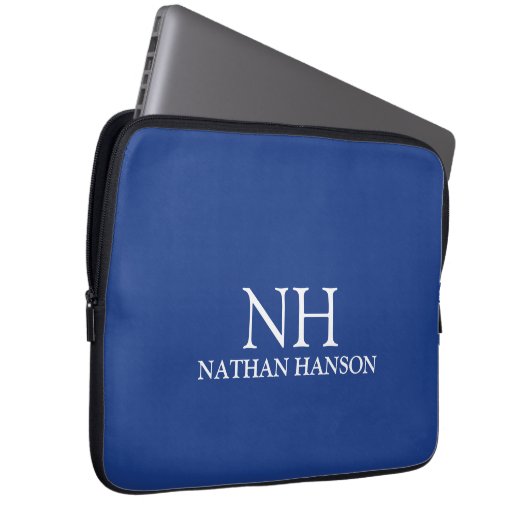 Einfache blaue Monogram modern Laptopschutzhülle (Vorne Rechts)