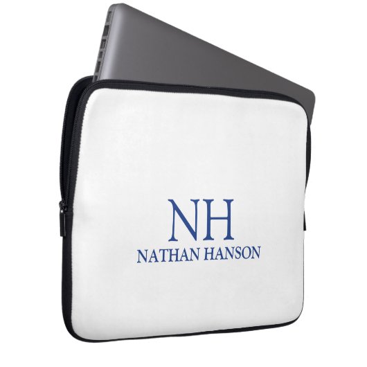 Einfache blaue Monogram modern Laptopschutzhülle (Vorne Rechts)