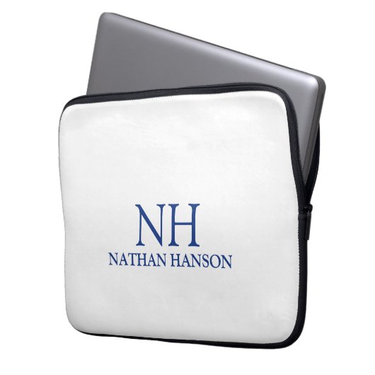 Einfache blaue Monogram modern Laptopschutzhülle (Vorderseite Links)