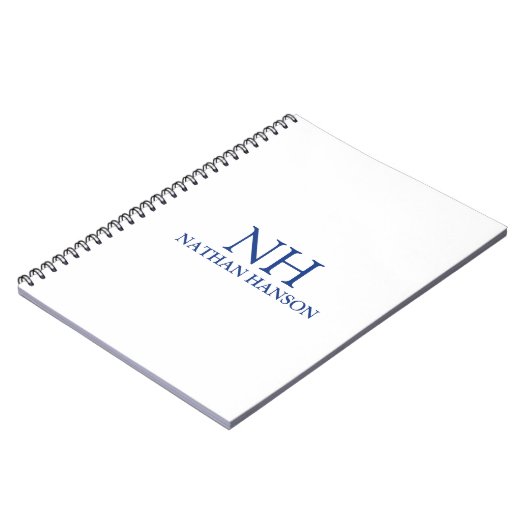 Einfache blaue Monogram modern Notizblock (Linke Seite)