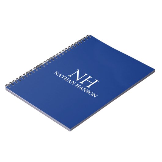 Einfache blaue Monogram modern Notizblock (Linke Seite)