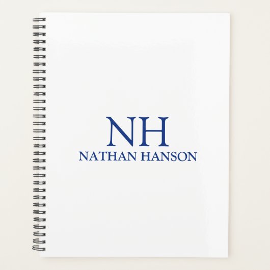 Einfache blaue Monogram modern Planer (Vorderseite)