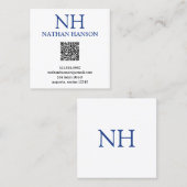 Einfache blaue Monogram modern Quadratische Visitenkarte (Vorne/Hinten)