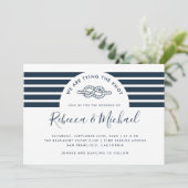 Einfache blaue Nautik verbindet die Knotenhochzeit Einladung (Stehend Vorderseite)