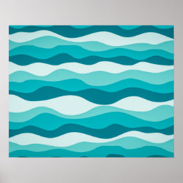 Einfache Blaue Ozeane wellen Abstraktes Muster | Poster