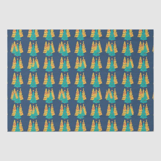 Einfache blaue Retro-Weihnachtskiefer Muster Seidenpapier (Vorderseite)