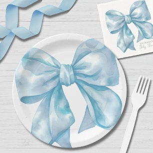 Einfache blaue Schleife Baby Shower Pappteller