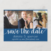 Einfache blaue Schrift | Cerulean 3 Foto Calligrap Save The Date (Vorderseite)