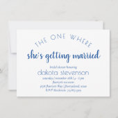 Einfache blaue Schrift | Eine, wo sie Verheiratet Einladung (Vorderseite)