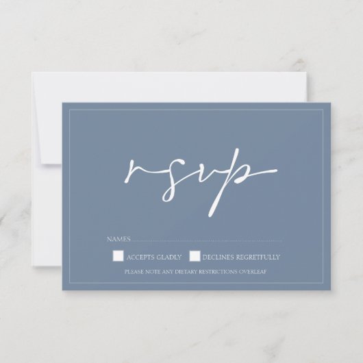 Einfache, blaue Script-Wedding-RSVP-Karte RSVP Karte (Vorderseite)