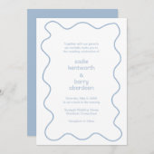 Einfache, blaue Squiggle Rahmen Moderne Hochzeit Einladung (Vorne/Hinten)