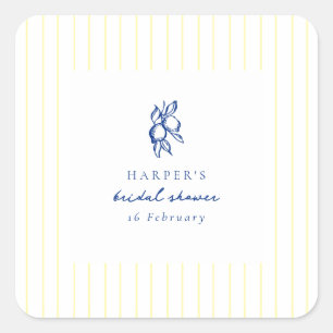 Einfache blaue und gelbe Zitronen-Hochzeitsfavorit Quadratischer Aufkleber