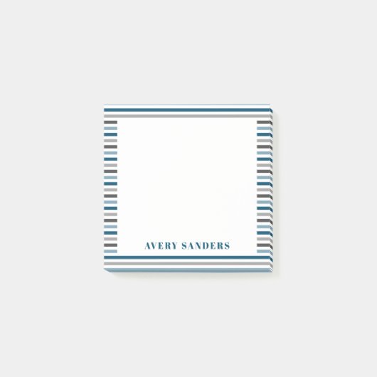 Einfache blaue und graue Streifen Post-it Klebezettel (Vorderseite)