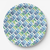 Einfache blaue und grüne Typografie zum Geburtstag Pappteller (Vorderseite)