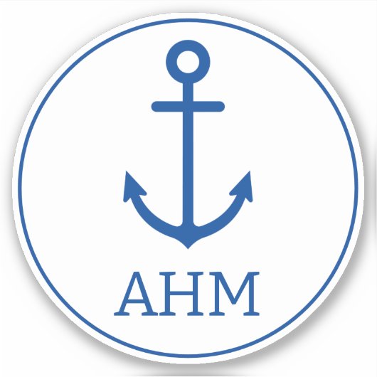 Einfache blaue und weiße Ankermonogramm Aufkleber (Vorderseite)
