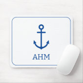 Einfache blaue und weiße Ankermonogramm Mousepad (Mit Mouse)