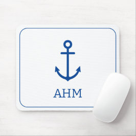 Einfache blaue und weiße Ankermonogramm Mousepad