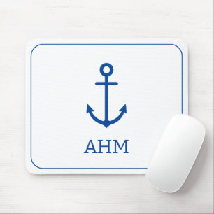 Einfache blaue und weiße Ankermonogramm Mousepad
