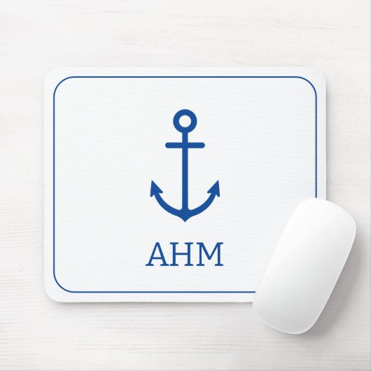 Einfache blaue und weiße Ankermonogramm Mousepad (Mit Mouse)