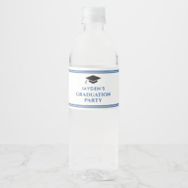 Einfache blaue und weiße sportliche Abschlussfeier Wasserflaschenetikett