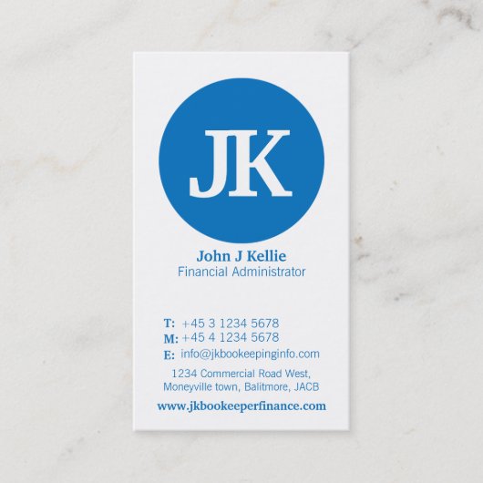 Einfache blaue und weiße Visitenkarte (Vorderseite)