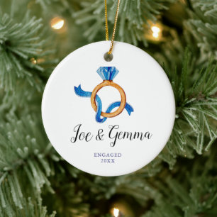 Einfache blaue Verlobung Ring Verlobten Paar Xmas Keramik Ornament