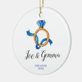 Einfache blaue Verlobung Ring Verlobten Paar Xmas Keramik Ornament (Links)