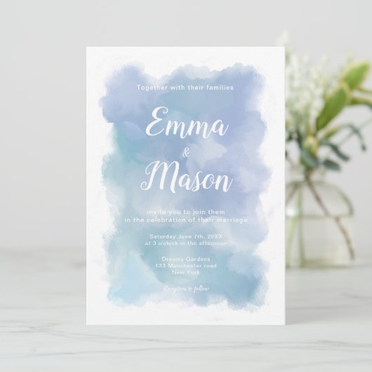 Einfache blaue Wasserfarbe Einladung (Stehend Vorderseite)