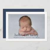 Einfache Blaue Weiße Foto Geburtserklärung Ankündigung (Vorne/Hinten)