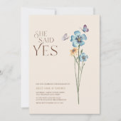 Einfache blaue Wildblume Sie sagte ja Verlobung Einladung (Vorderseite)