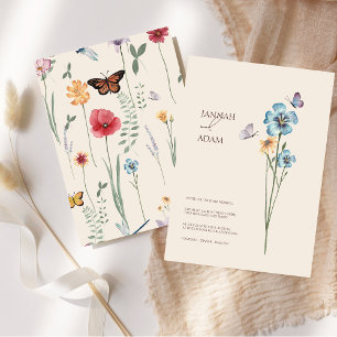 Einfache Blaue Wilde Blumen Schmetterling Florale  Einladung