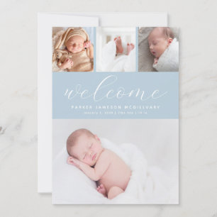 Einfache blaue Willkommens-Foto-Collage Baby Junge Ankündigung