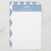 Einfache Blauer Baby und weißer Name mit Monogram Briefpapier (Vorne/Hinten)