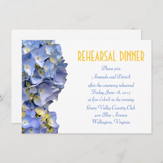 Einfache Blauer Blumen Probe Abendessen Einladung (Vorne/Hinten)