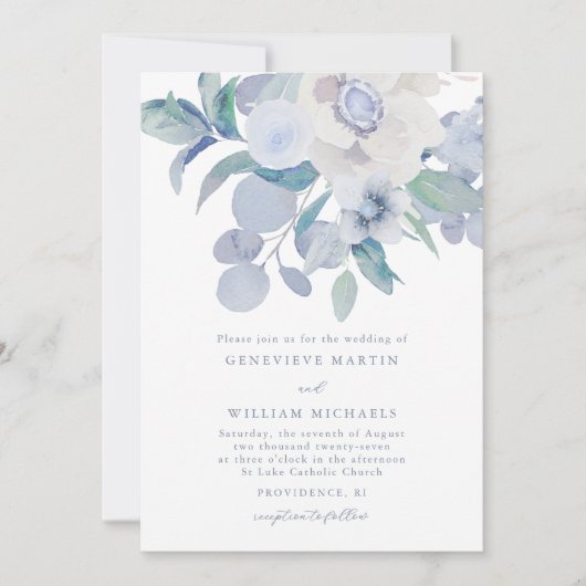 Einfache Blauer Blumenstrauß Einladung zur Hochzei (Vorderseite)