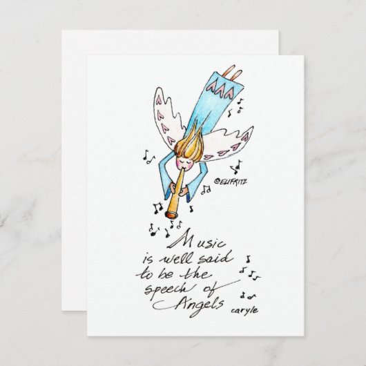 Einfache Blauer Engel mit Trumpet Mitteilungskarte (Vorne/Hinten)