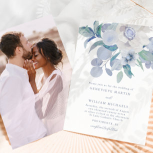 Einfache Blauer Foto Hochzeit Einladung